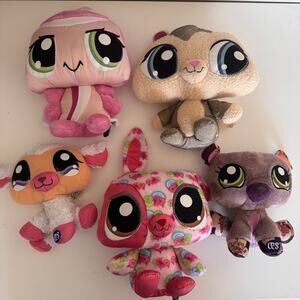 Hasbro Littlest Pet Shop LPS Lot of 5 Stuffed Animal Plush
